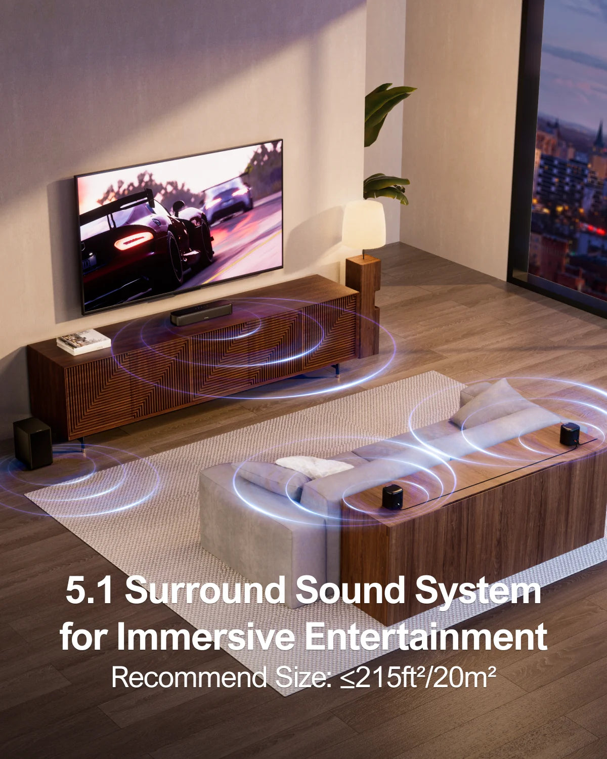 ULTIMEA 250W 5.1 Soundbar for TV, Home Theater Virtual Surround Sound System with App Control, Subwoofer & 2 Surround Speakers