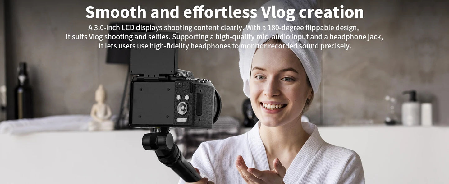 NBD 64MP Digital Cameras for Photography, 16X Optical Zoom Camera with WiFi & App Control, Vlogging Camera with 180°Flipable Scr