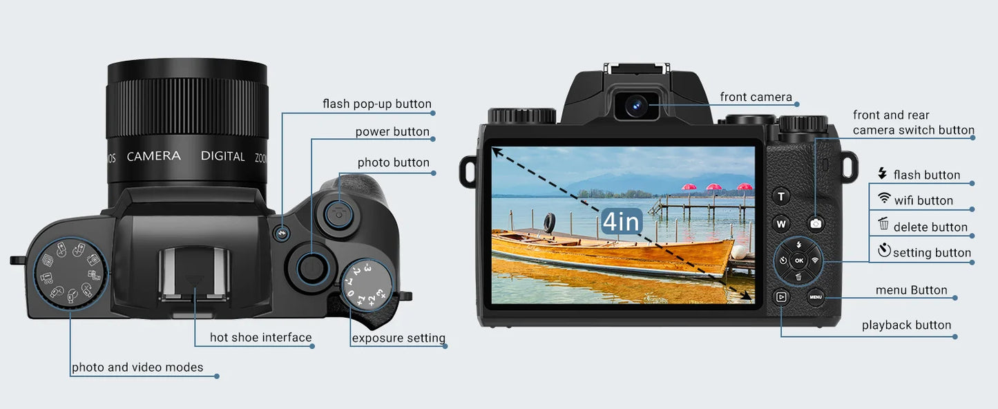 Digital Camera for Photography, 4K 64MP WiFi Vlogging Camera