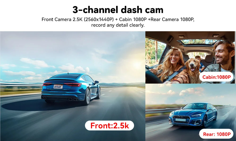 REDTIGER A6  3 Cameras Front/Cabin/Rear Cam 4K