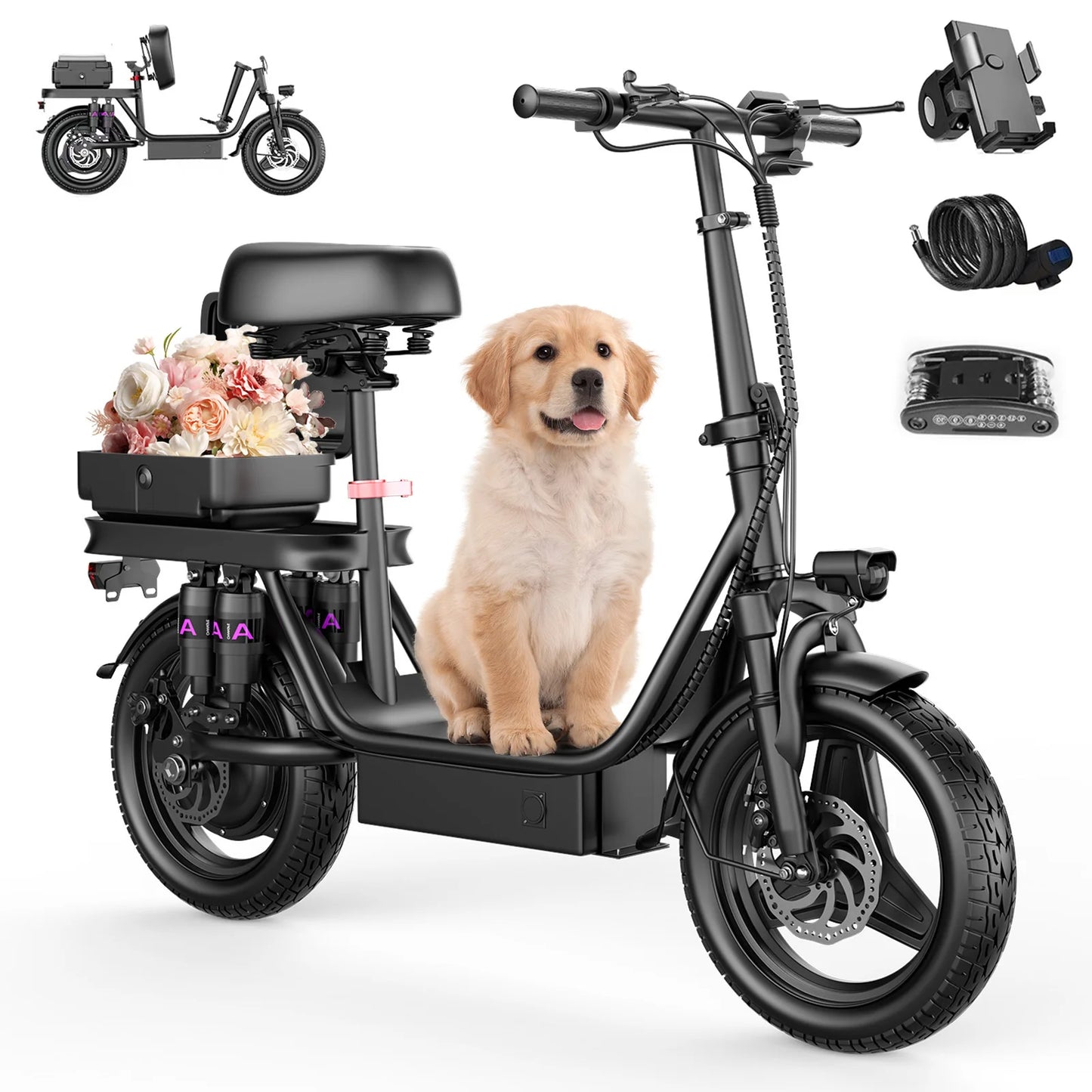 Adults Electric Scooter with Seat, 48V 15AH Foldable Electric Scooter,14" Tires,700W Peak Motor,22MPH, 30+Mile Long Range