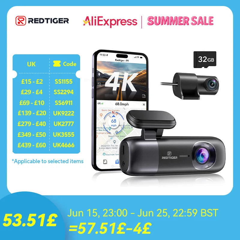 REDTIGER Dash Cam 4K Front and Rear WiFi GPS Car Camera