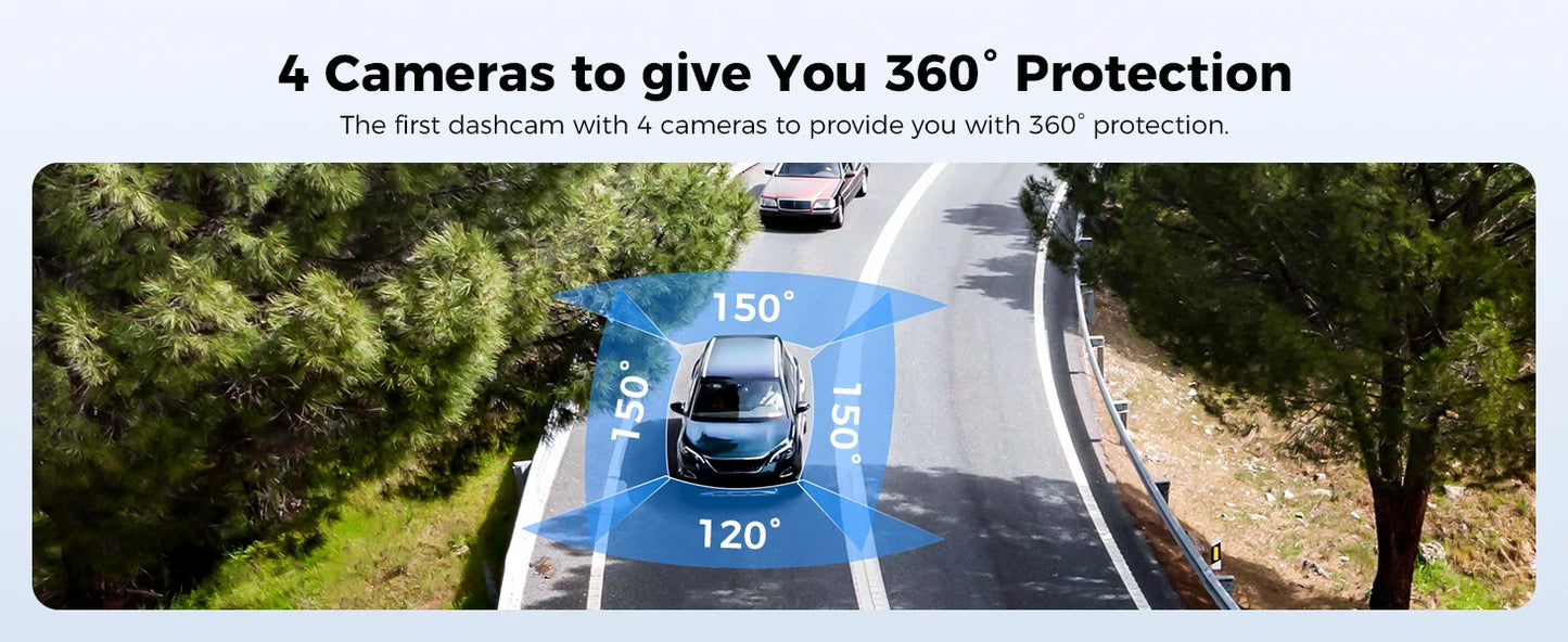 AZDOME 4 Channel Dash Cam 360° View