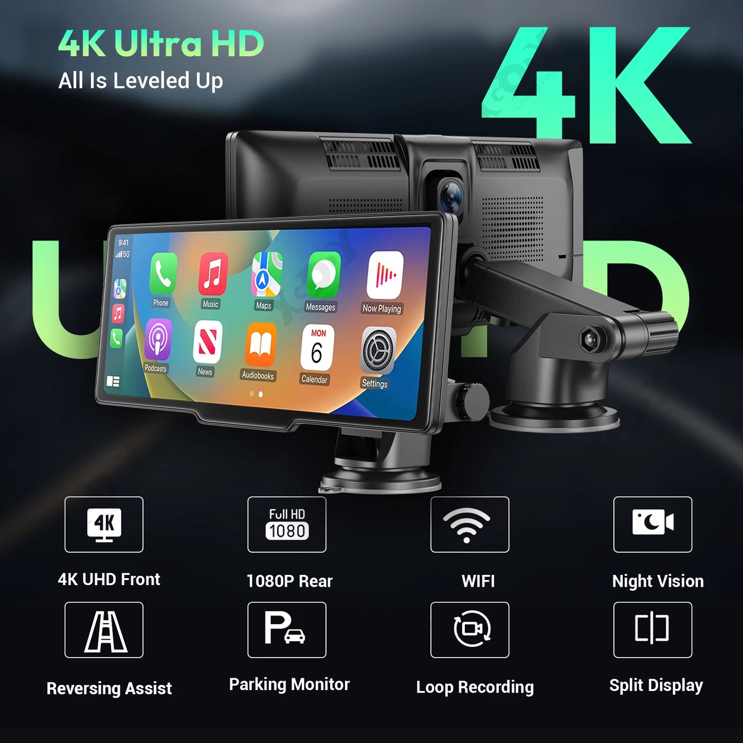 4K 10.26" Touch Screen Car DVR Dashcam Wireless