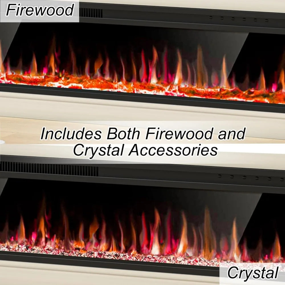 58" Fireplace TV Stand for TVs Up to 65" with 52" Electric Fireplace,White Entertainment Center,Led Light TV Consoles