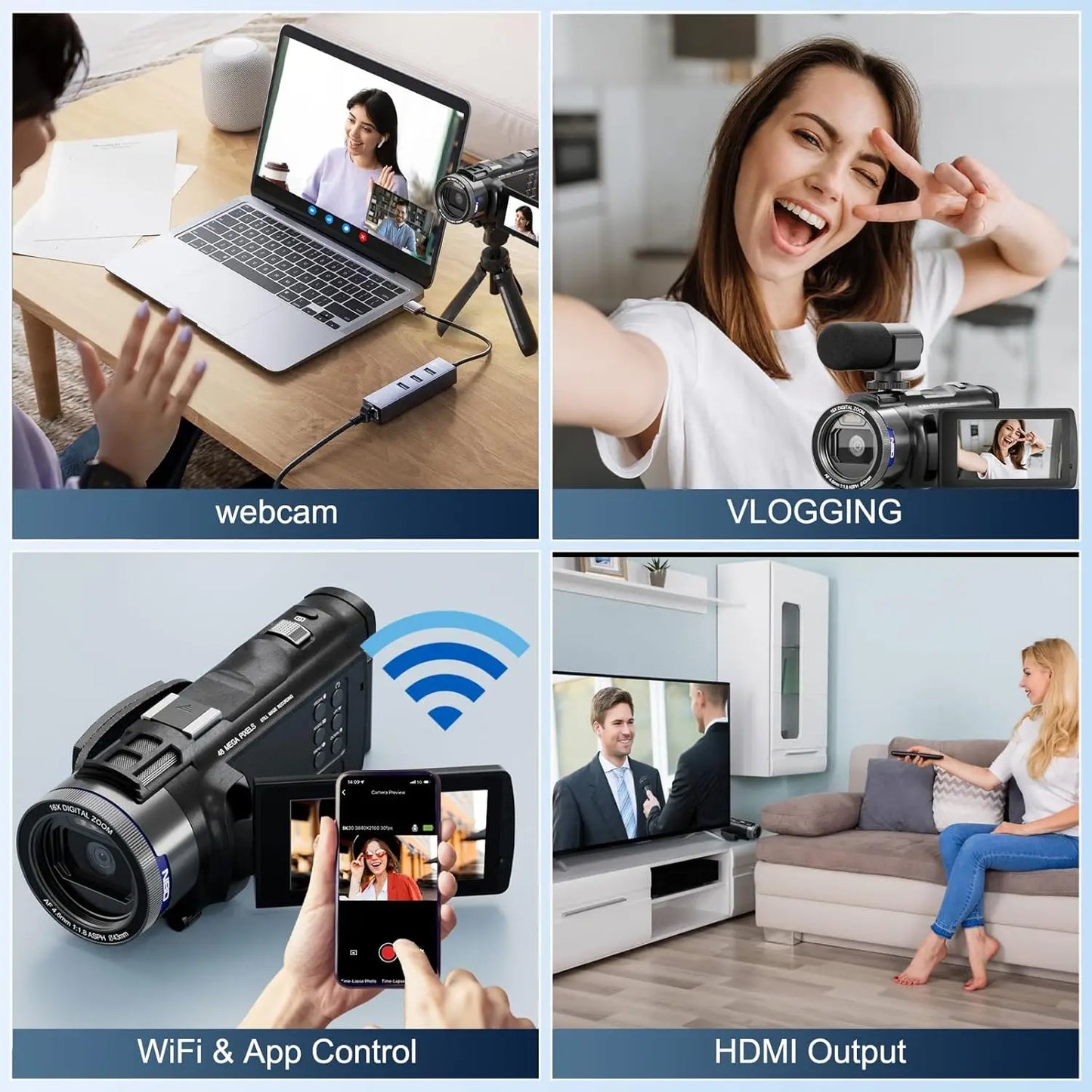 NBD 4K Camcorder Video Camera with 48MP Vlogging Camera