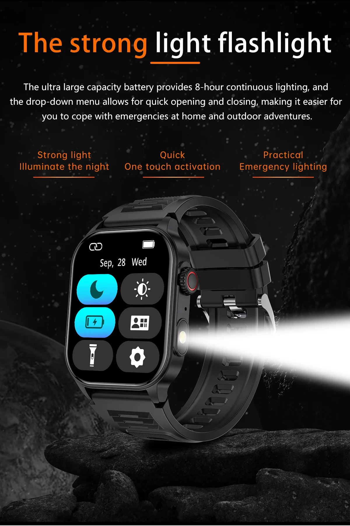 LIGE New Smart Watch LED Flashlight Military Sport Watches