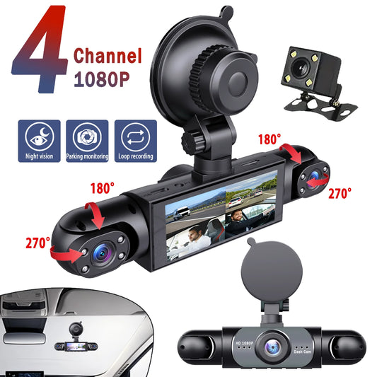 1080P 4-Channel Car DVR with HD Display, Front and Rear Cameras,