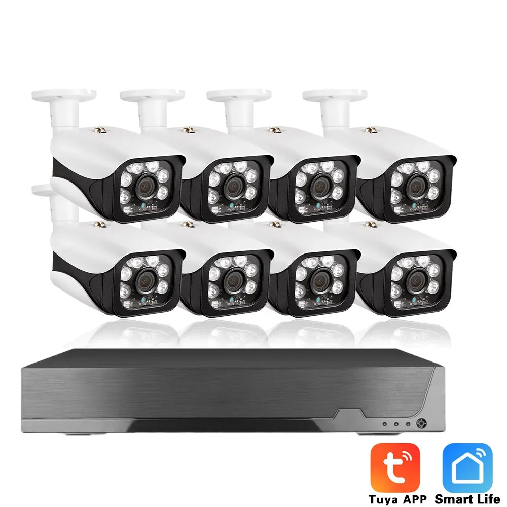 4K 8MP TUYA Security Kit 8CH POE NVR Outdoor Audio Record Human Detection Bullet IP Camera Video Surveillance Smart Life System