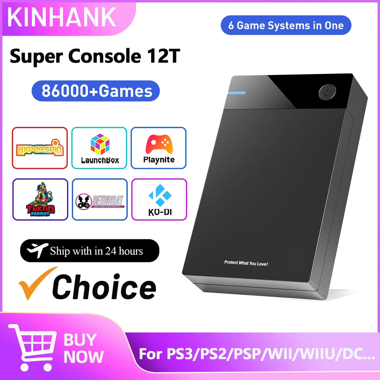 Kinhank 12TB Gaming HDD with Hyperspin Launchbox Retrobat Playnite with 86000+ Retro Games Super Console