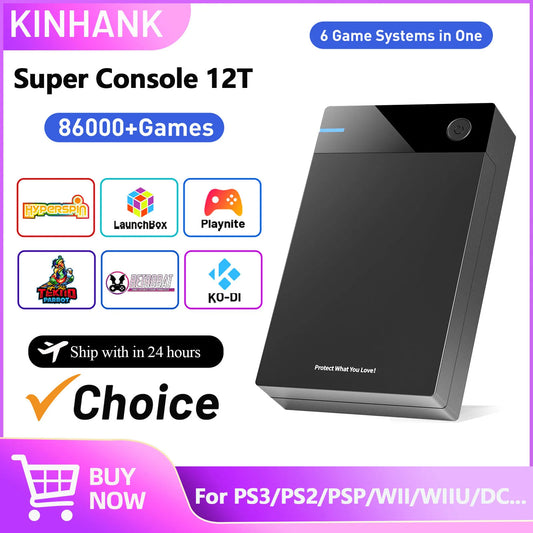 Kinhank 12TB Gaming HDD with Hyperspin Launchbox Retrobat Playnite with 86000+ Retro Games Super Console