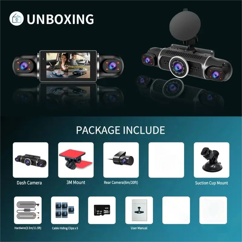 Car camera recorder 4 screens, 24 hours to record parking monitoring,
