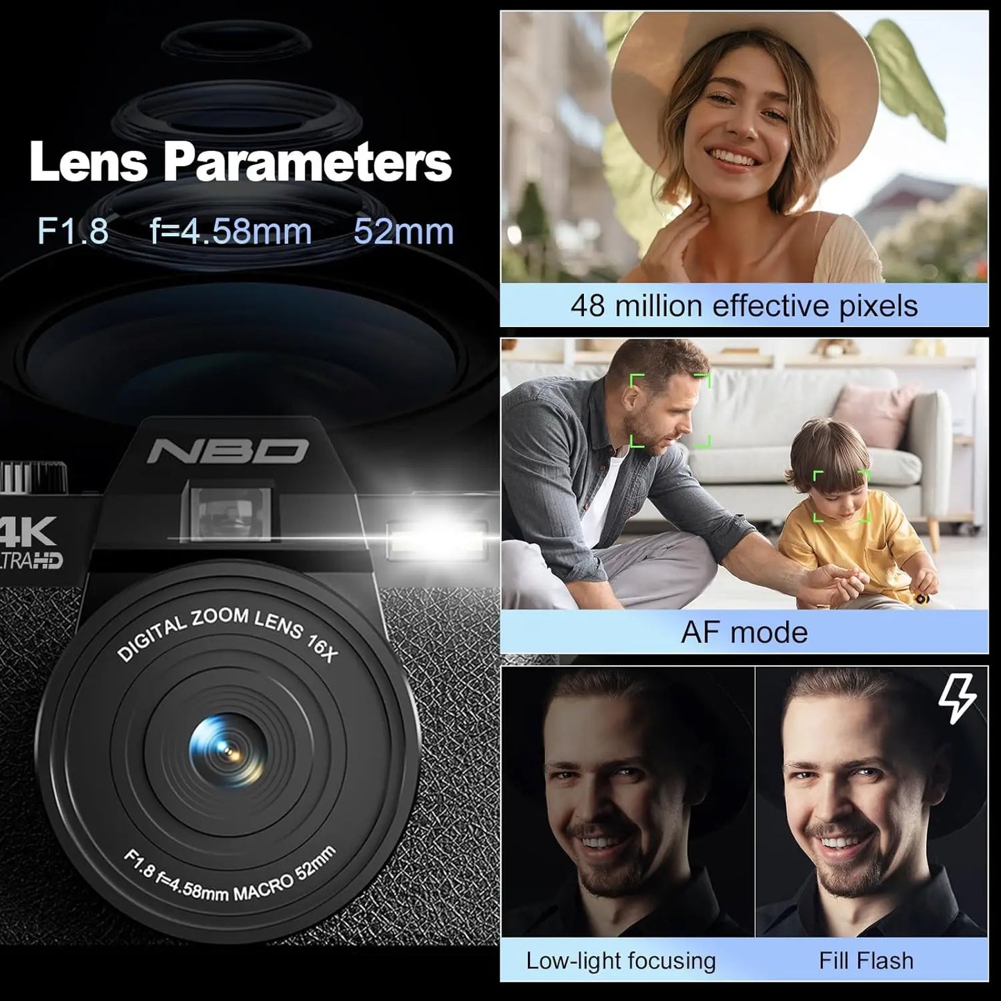 NBD 4K Digital Cameras for Photography,48MP Camera,
