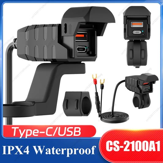 PD QC3.0 Motorcycle Phone Charger Waterproof USB Type C Motorcycle Charger Motorcycle Accessories for All Phone Tablet GPS