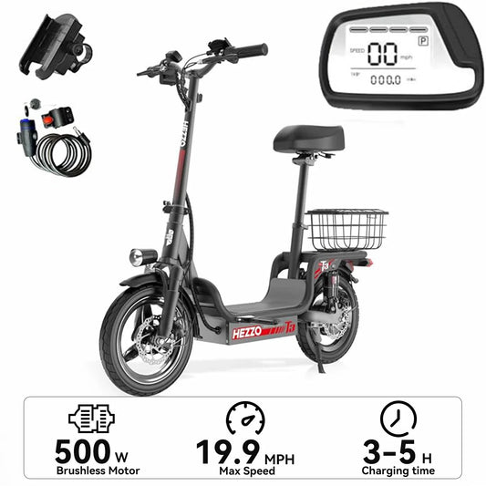 500W carbon steel electric front and rear dual disc brake bicycle for urban commuting with basket, adult electric bicycle