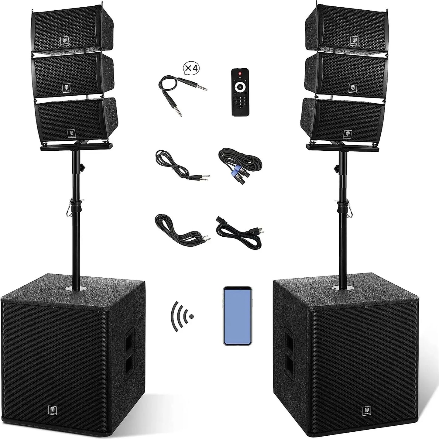 PRORECK 18INCH 8000W P.M.P.O Stereo Bluetooth/DJ/Powered PA Speaker System Combo Set with Two Subwoofers and 6 Line Array Speake