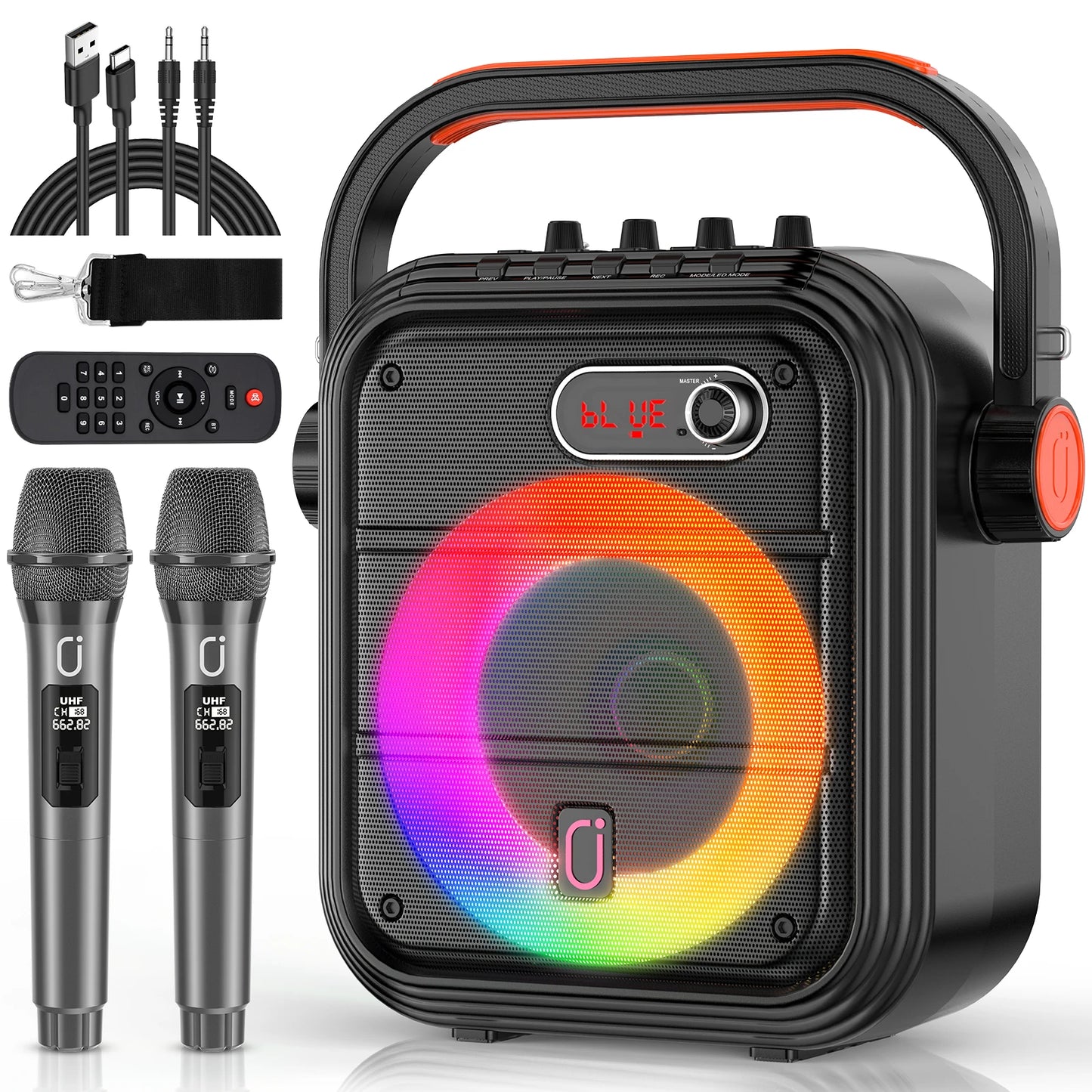 JYX Bluetooth Speaker, Wireless Speaker with 2 Microphone, FM Radio, Portable Karaoke Machine, Home Karaoke System with Remote