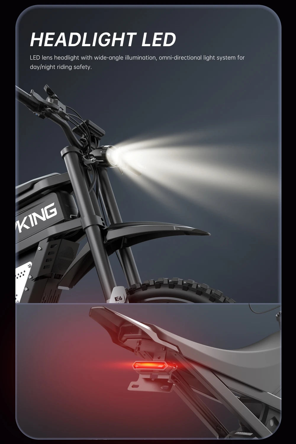FVKINGE6 off-road electric bicycle 25 inch tires 52V40AH electric motorcycle peak 2900W motor 60KM/H