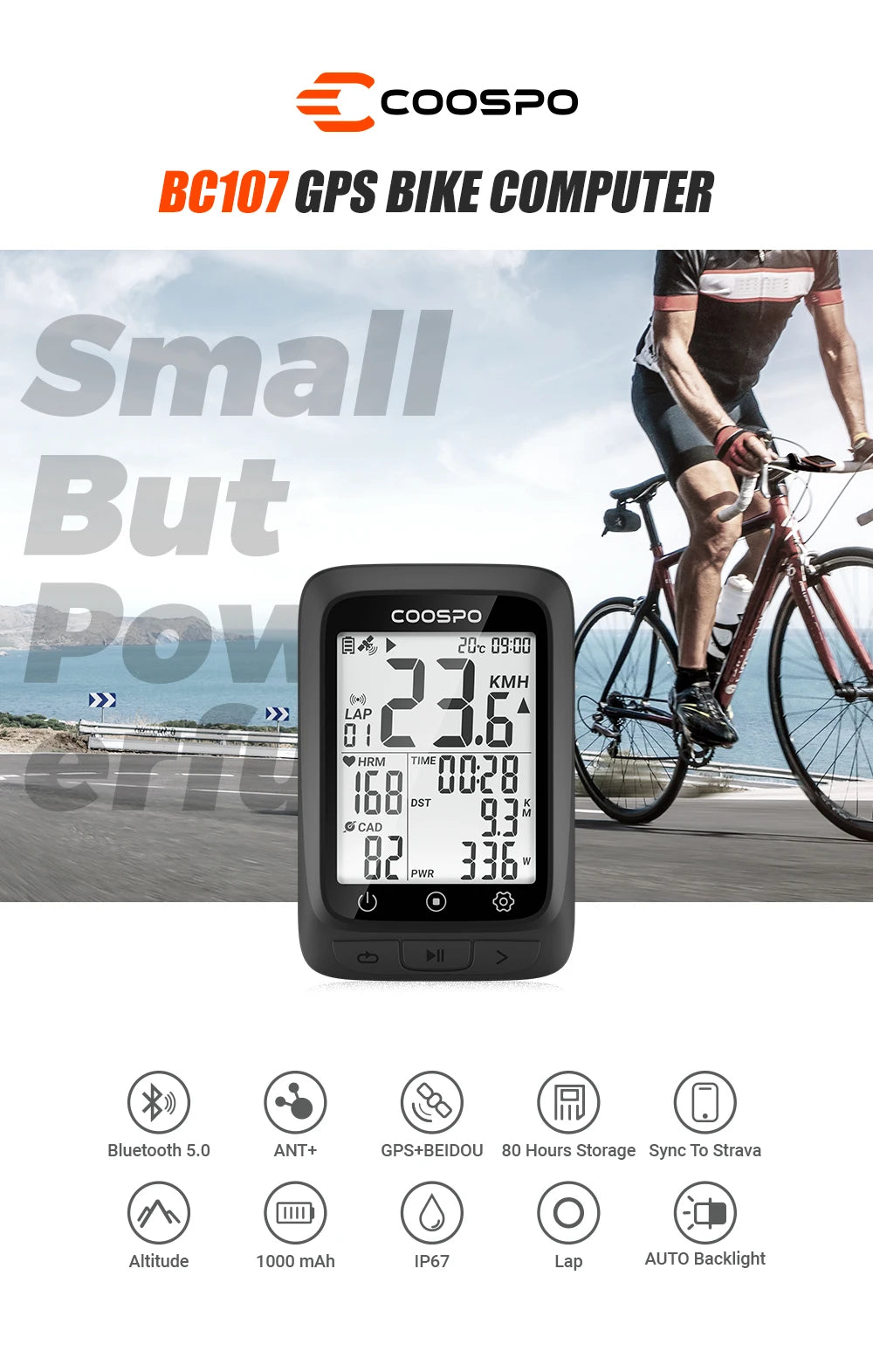 COOSPO BC107 Bike Computer GPS Wireless Bicycle Cycling Odometer Speedometer