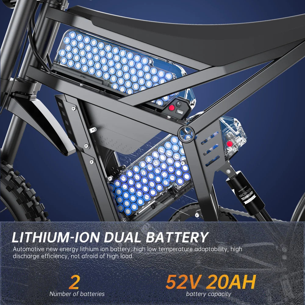 FVKINGE6 off-road electric bicycle 25 inch tires 52V40AH electric motorcycle peak 2900W motor 60KM/H