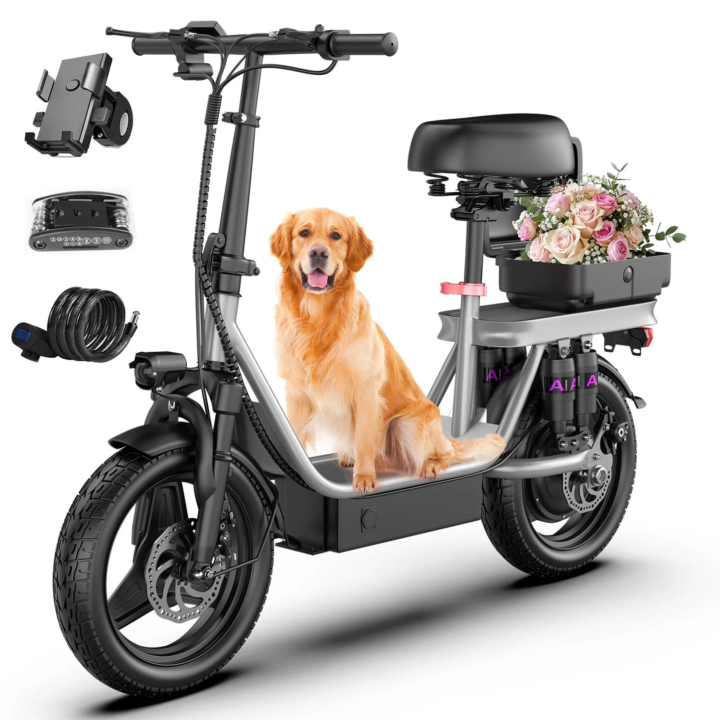 Adults Electric Scooter with Seat, 48V 15AH Foldable Electric Scooter,14" Tires,700W Peak Motor,22MPH, 30+Mile Long Range