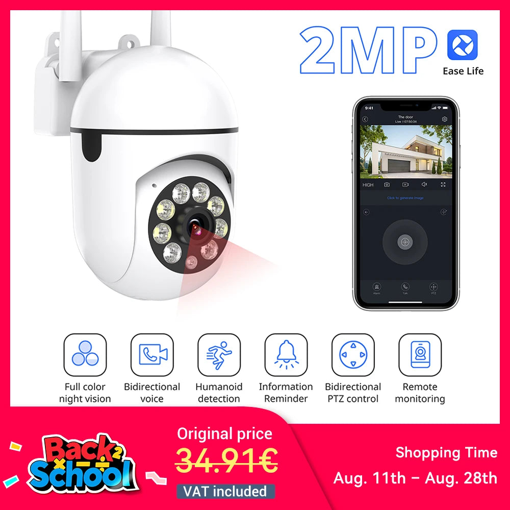 Ease Life APP Wireless 1080P HD Indoor/Outdoor WiFi Security Camera, Color Night Vision, 2-Way Audio, 360° Black Y108