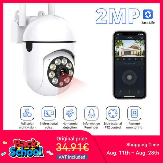 Ease Life APP Wireless 1080P HD Indoor/Outdoor WiFi Security Camera, Color Night Vision, 2-Way Audio, 360° Black Y108