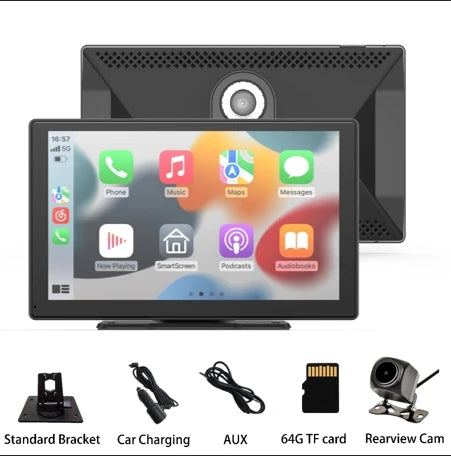 Portable Wireless CarPlay with 4K Dash Cam with 64G TF Card