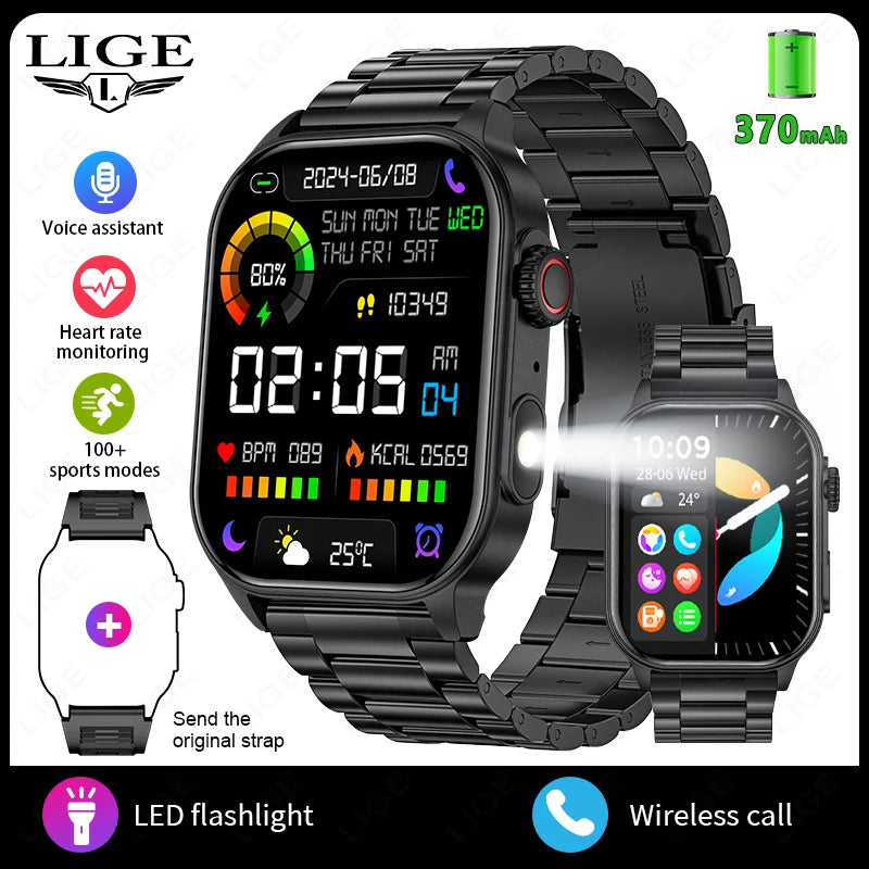 LIGE New Smart Watch LED Flashlight Military Sport Watches