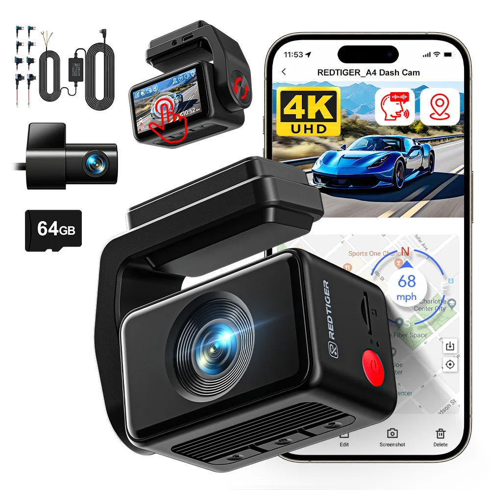 REDTIGER A4 Dash Camera Front and Rear 4k Dash Cam