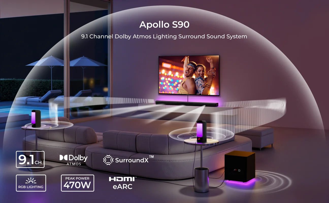 ULTIMEA 9.1ch Dolby Atmos Detachable Soundbar with Subwoofer&Rear Speakers, Surround Sound System for TV, RGB Light, APP Control