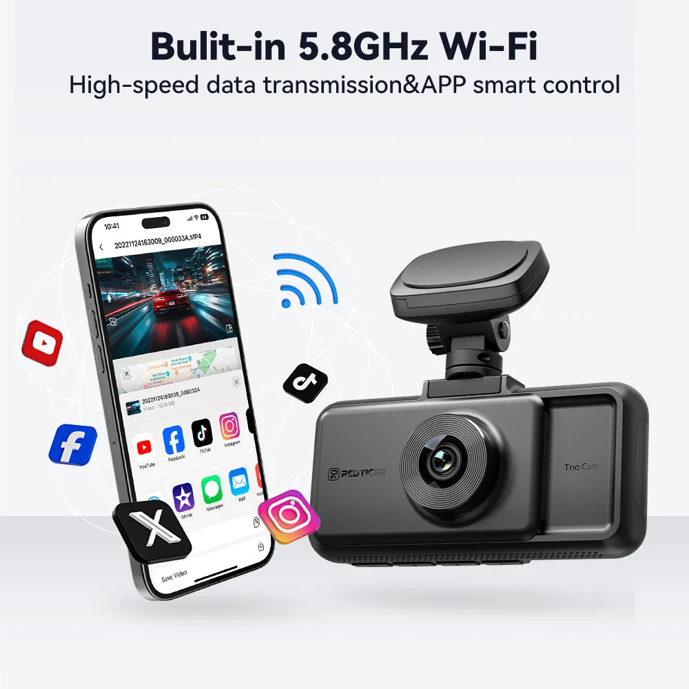 REDTIGER A6  3 Cameras Front/Cabin/Rear Cam 4K