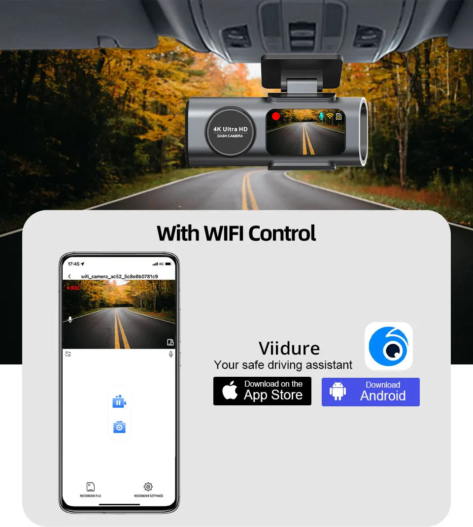 E-ACE 4K Dash Cam for Cars Dual Lens Camera DVR Video Recorder