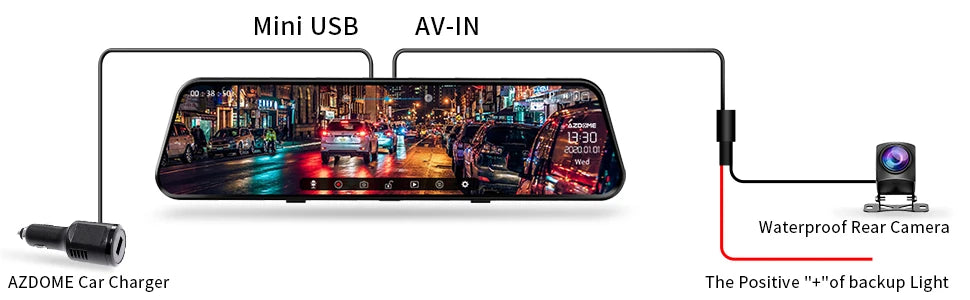 AZDOME PG17 12" WiFi Mirror Dash Cam 4K Front and 1080P Rear View Mirror Camera for Cars