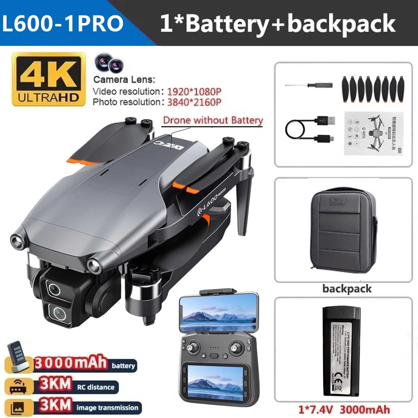 L600-1 Pro MAX GPS 4K Professional  Rc Quadcopter Drone