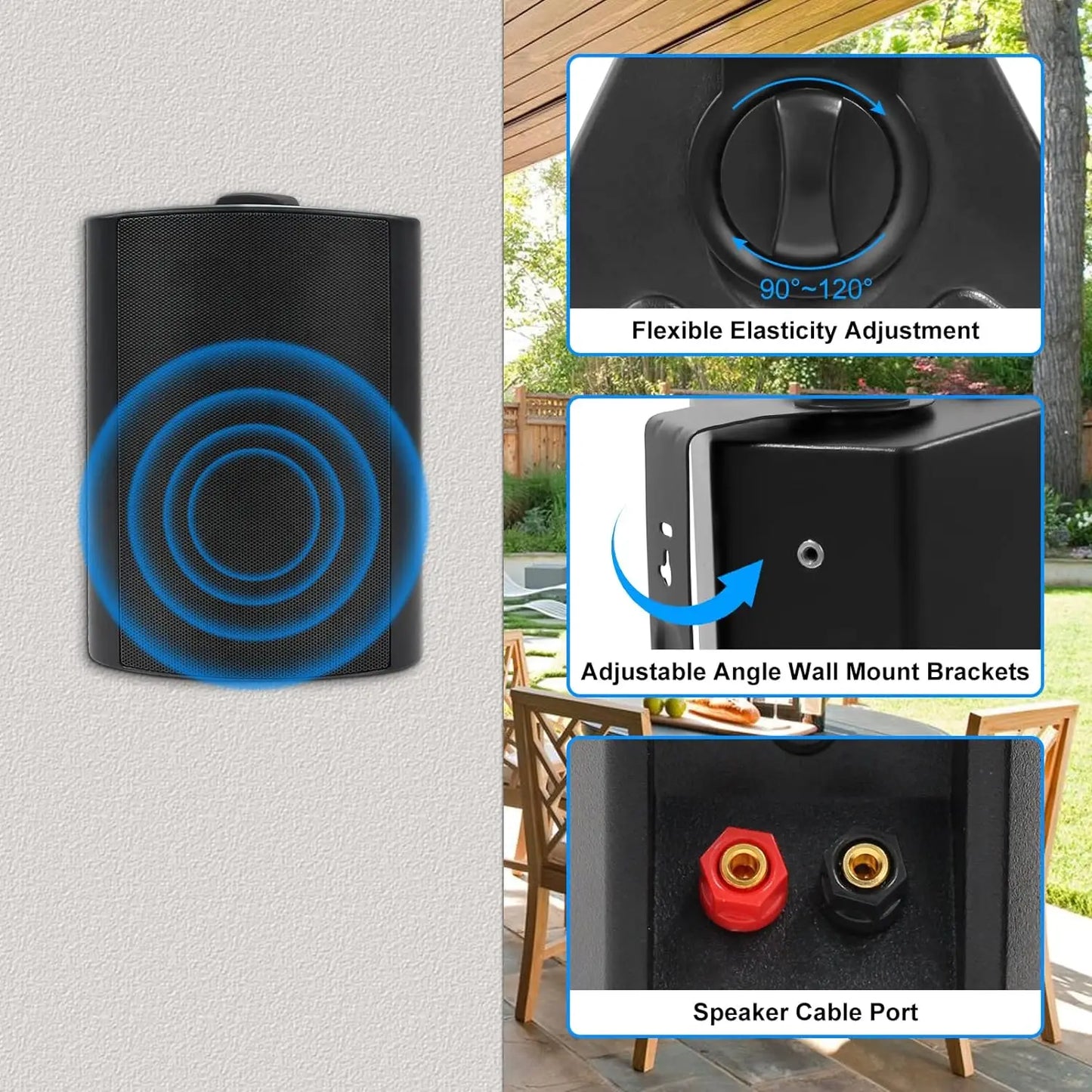 Herdio 5.25'' 600W Outdoor Bluetooth Speakers Waterproof Wired Wall Mount Weatherproof Loudspeaker System For Indoor-Outdoor