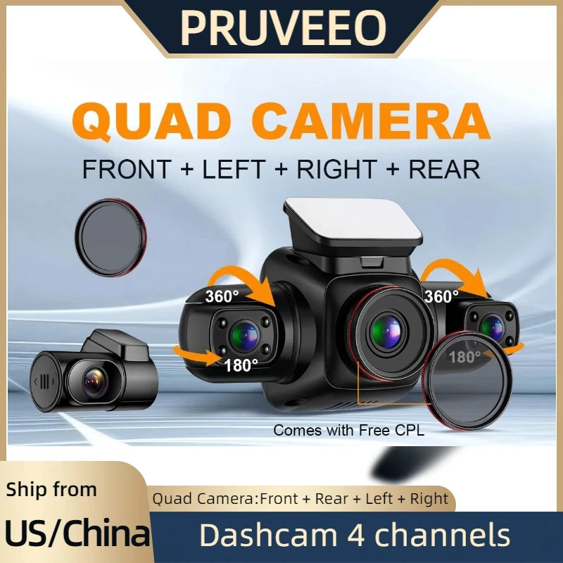 PRUVEEO 360° View Dashcam for Cars with CPL GPS WiFi  128G
