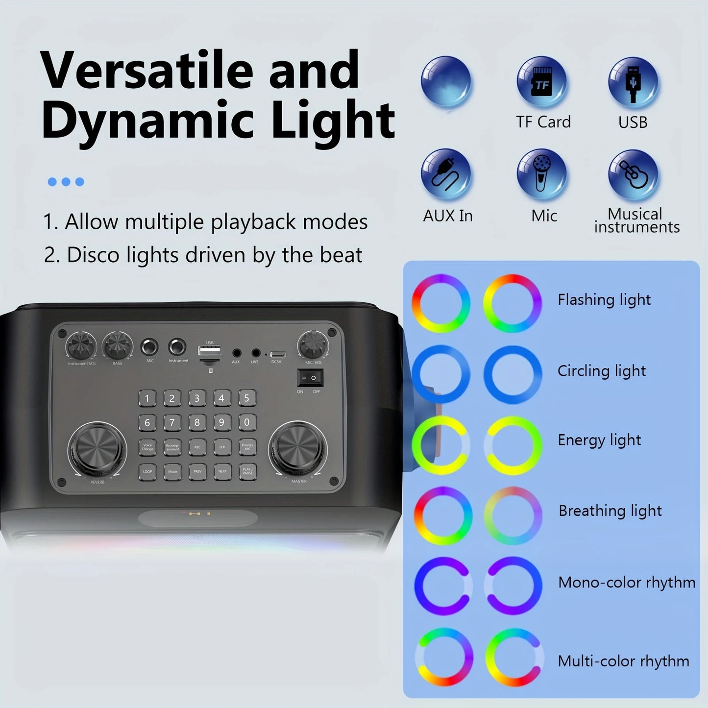 FanFun Karaoke Machine with 2 Microphones, Portable Bluetooth Speaker with RGB Light, Karaoke System for Karaoke Home Party
