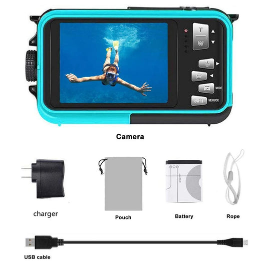 Underwater Camera - 16X Waterproof HD 2.7K 48MP Digital Camera for Snorkeling