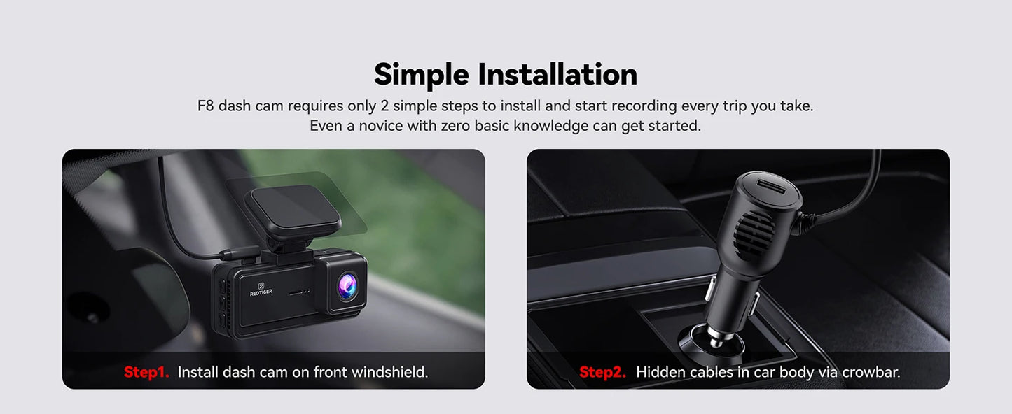 REDTIGER Dash Cam HD 4K Built-in GPS 70FOV Car DVR 5G WIFI APP Control Fatigue Driving Reminder Car Camera with Night Vision