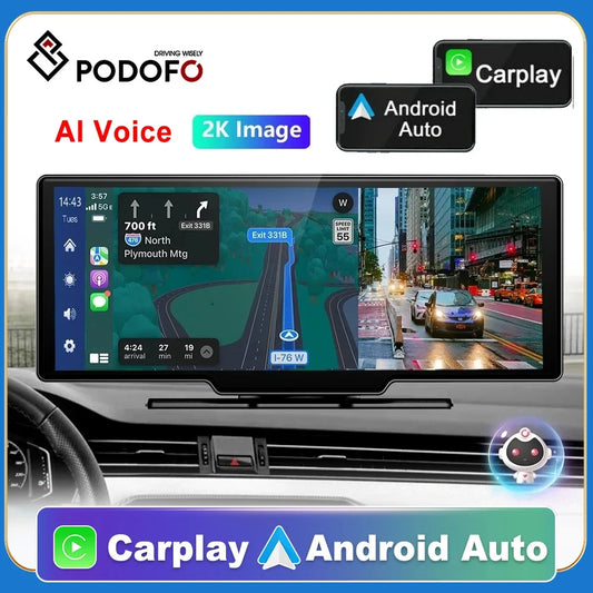 Podofo 10.26" Dash Cam 4K Rearview Camera Dashboard DVR Car Monitor