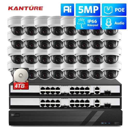 KANTURE H.265 32CH 4K NVR Kit 5MP POE Security Camera System Audio Record Indoor Outdoor Vandalproof CCTV Video Surveillance Kit