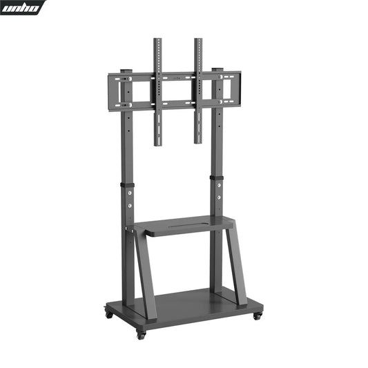 Heavy Duty Mobile TV Cart Stand Height Adjustable Stable TV Trolley with 2 Tier Storage Shelves
