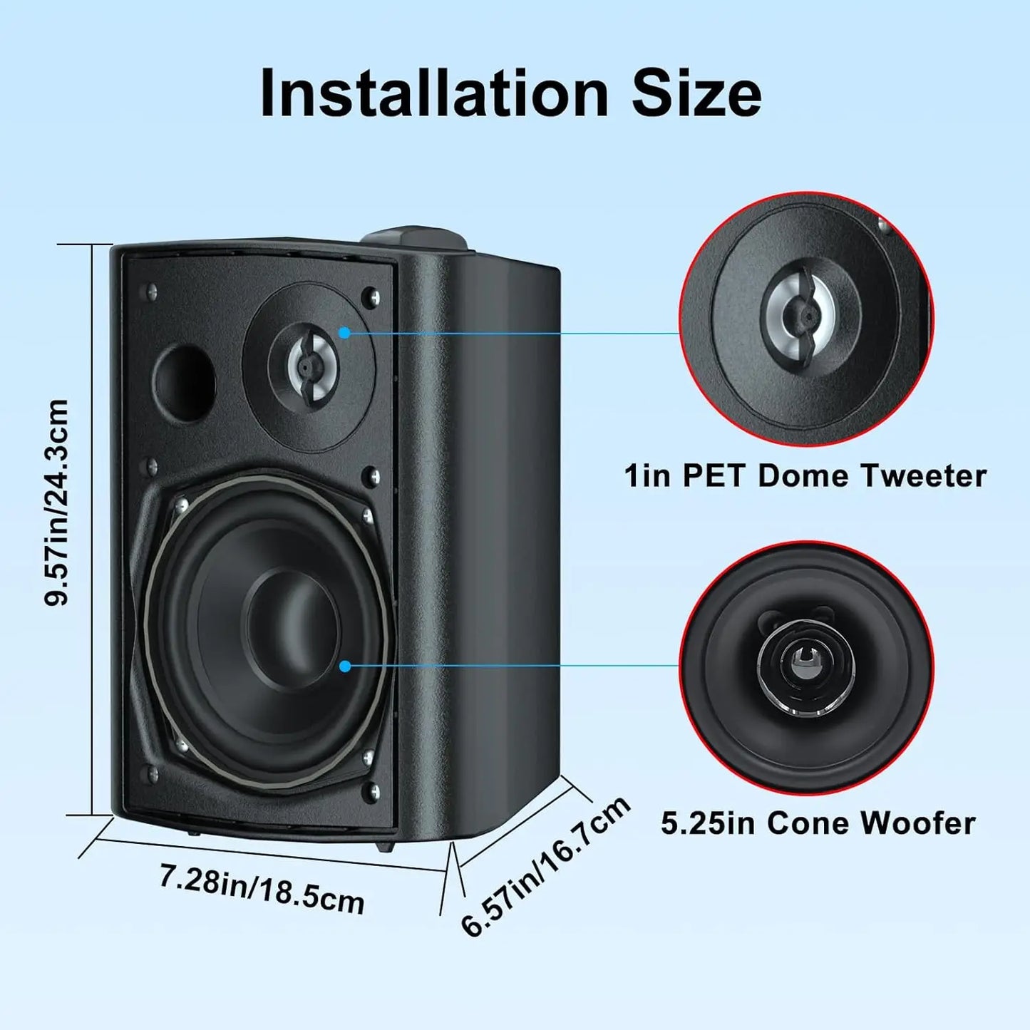 Herdio 5.25'' 600W Outdoor Bluetooth Speakers Waterproof Wired Wall Mount Weatherproof Loudspeaker System For Indoor-Outdoor