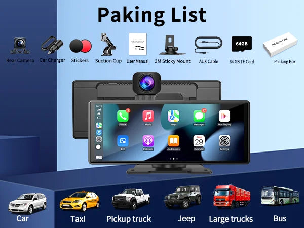 Imagebon 10.26" 4K ADAS Wireless CarPlay & Android Auto Dash Cam