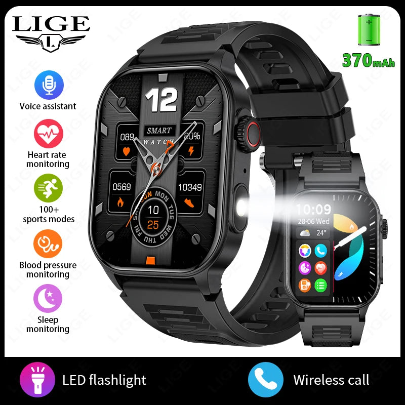 LIGE New Smart Watch LED Flashlight Military Sport Watches