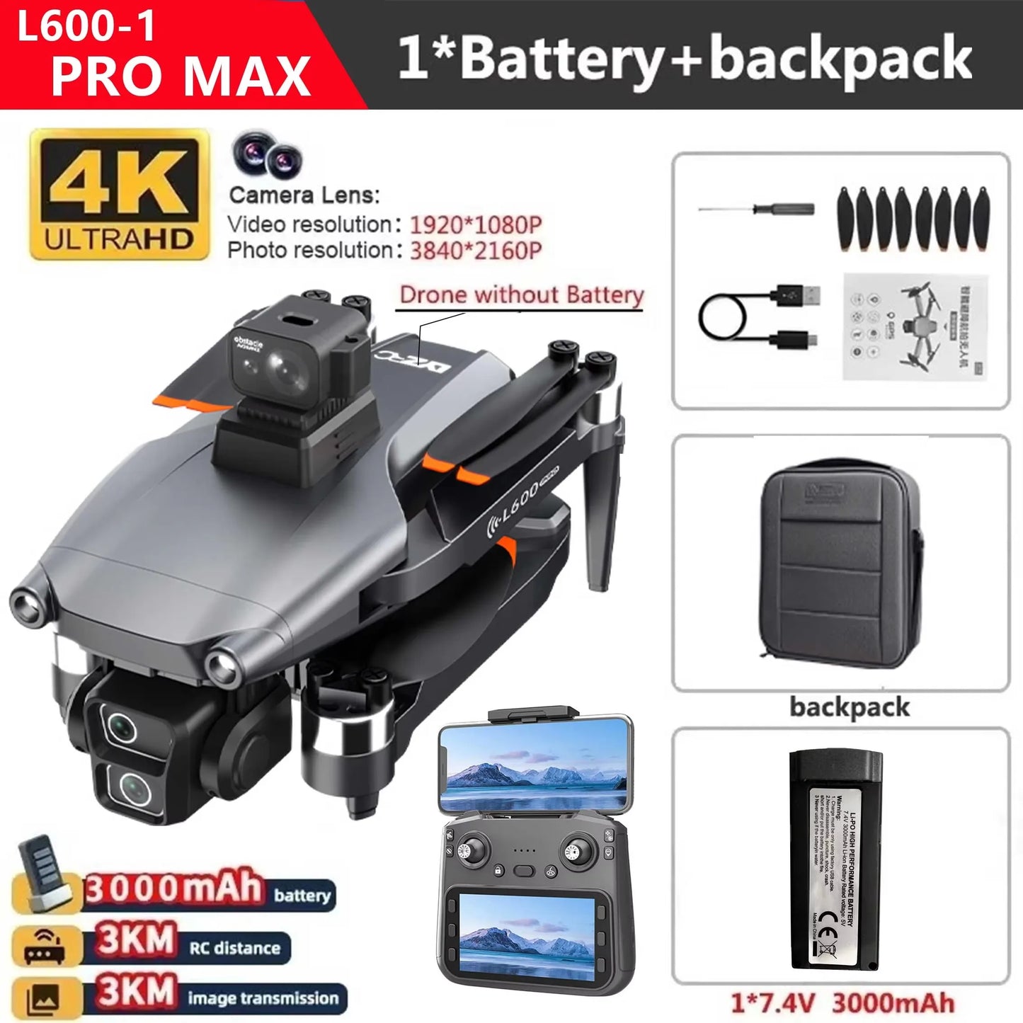 L600-1 Pro MAX GPS 4K Professional  Rc Quadcopter Drone