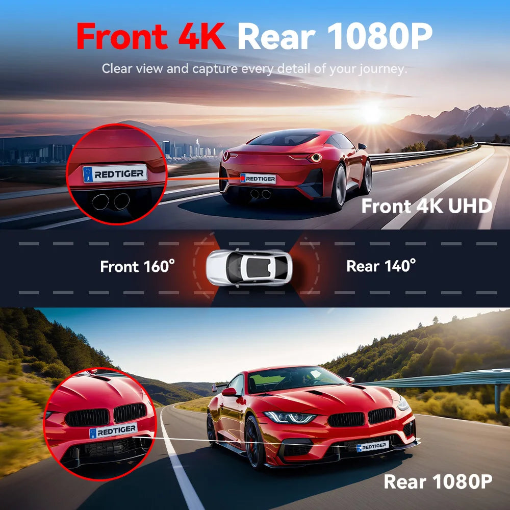 REDTIGER A4 Dash Camera Front and Rear 4k Dash Cam