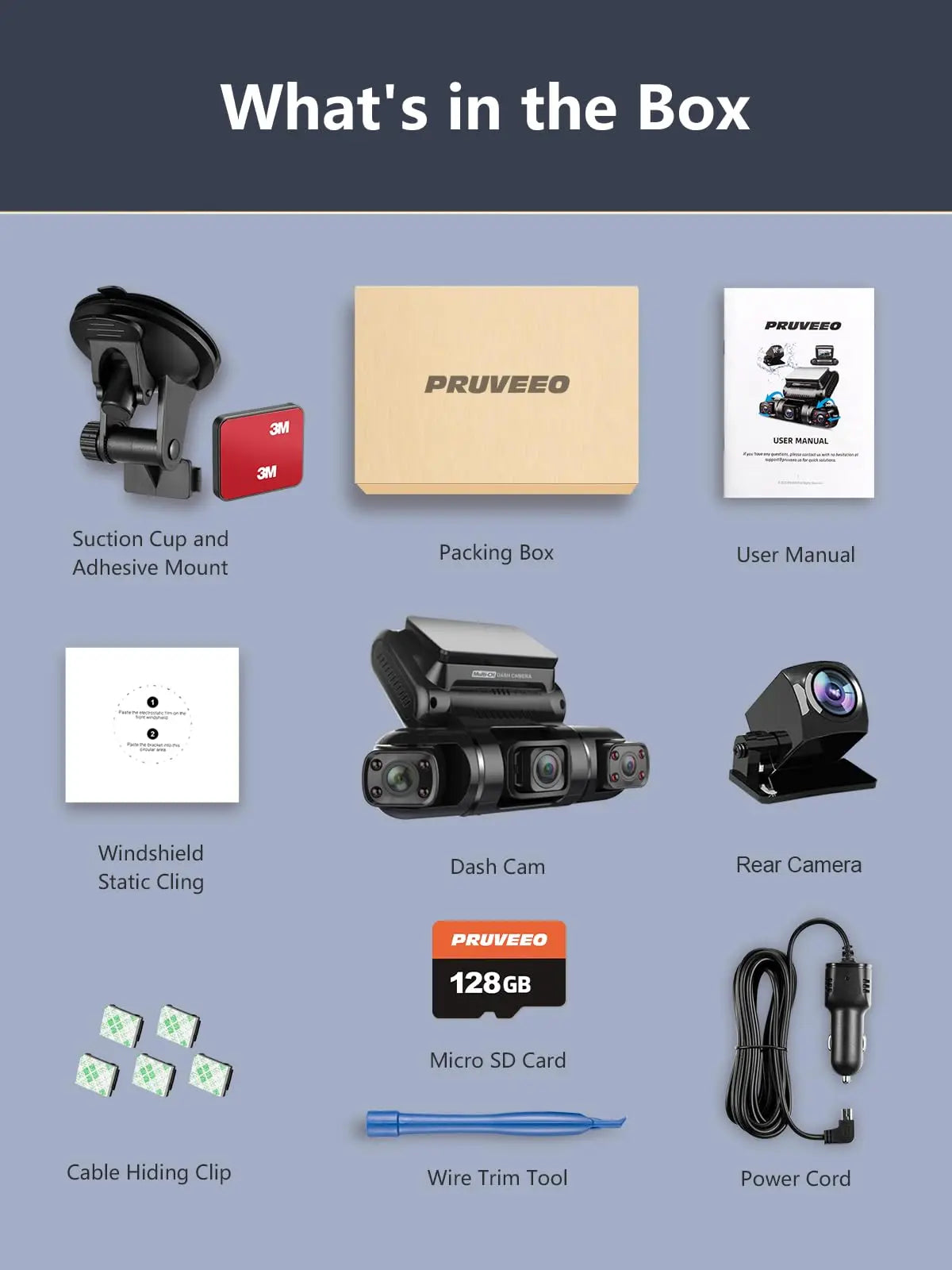 PRUVEEO 360° View Dashcam with GPS WiFi Night Vision Dash Cam Parking Monitor