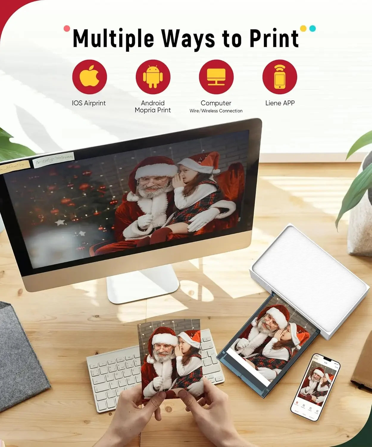 NEW  4x6'' Photo Printer, Phone Printer 100 Sheets & 3 Cartridges, Full-Color Photo, Portable Instant Photo Printer for iPhone ,